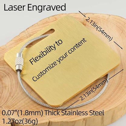 Sturdy Personalized Luggage Tags for Suitcases,Cruise Essentials Travel Tags for Luggage,Travel Bag Labels,Travel Essentials Heavy-Duty Stainless Steel Gold Square Suitcases Tags no icon
