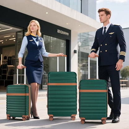 Kono Medium Sized Checked Luggage, 24 Inch Expandable with Spinner Wheels, TSA Lock, ABS + PC Lightweight Travel Suitcase with Larger Capacity and Lighter Weight, Green