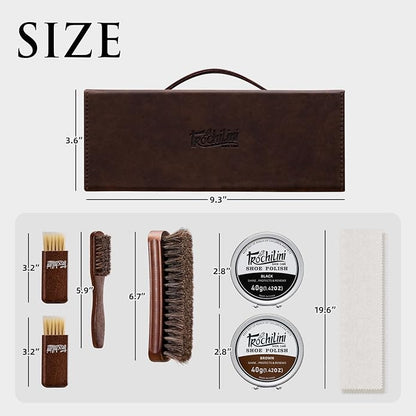 Shoe Polish Kit 13PC Shoe Shine Leather Boot Shoe Care Set Mink Oil Brushes and More for Gentle Care Cleaning