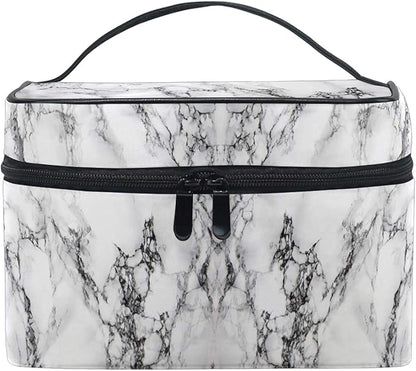 Makeup Bag, White Marble Travel Makeup Organizer Bag Cosmetic Cases Toiletry Bags for Girl Women Ladies