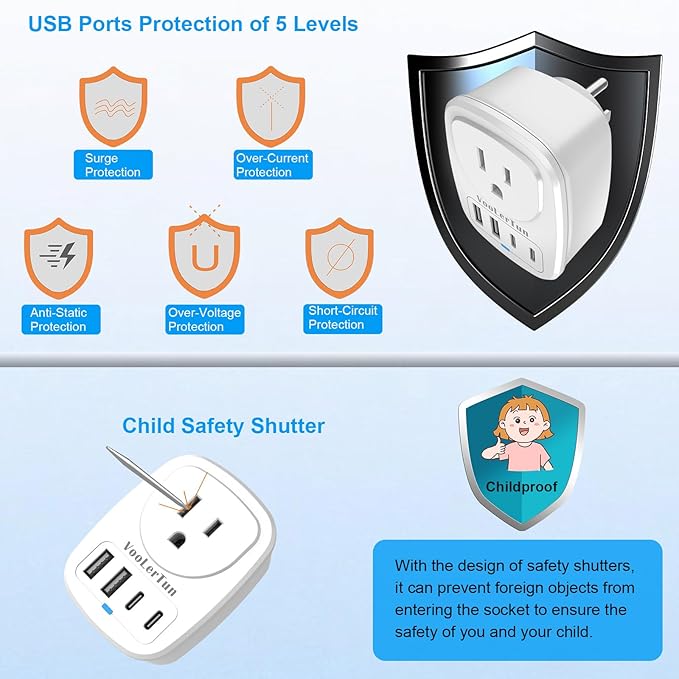 Multi Plug Outlet Extender 2 Packs, Outlet Plug Adapter, American Type B Plug Adapter with 1 Electrical Outlets, 4 USB Charger Ports (2 USB C), for School, Travel, Office, Home Essentials