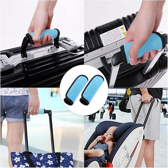 Luggage Handle Wraps, Soft Travel Bag Handle Cover, Padded Handle Grip, Suitcase Tags Identifiers for Travel Accessories, Blue, 2pcs