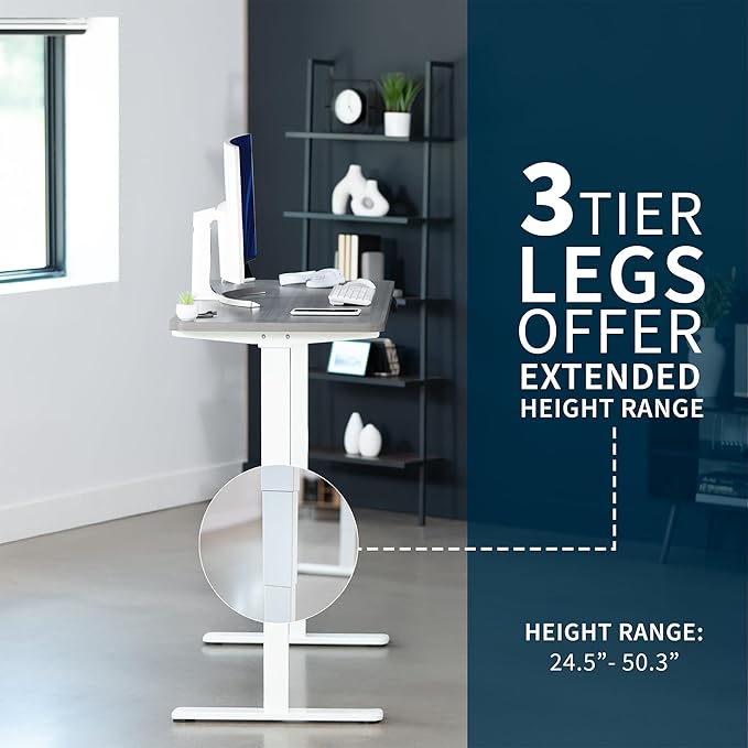 VIVO Electric 55 x 28 in Dual Motor Sit Stand Desk, Memory Height Adjustment, 2B Series, Dark Gray Top White Frame, DESK-KIT-2W55G