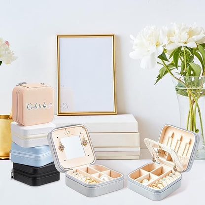10 Pcs Travel Jewelry Case Bridesmaid Gift Boxes Jewelry Travel Organizer With Mirror Small Jewelry Box Mini Storage Organizer Box for Women Girls Earrings Rings Necklaces