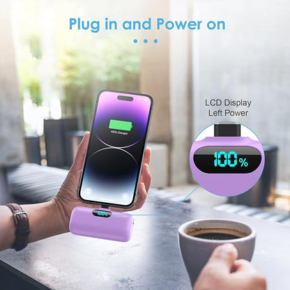 Mini Portable Charger USB C Power Bank,Upgraded 5000mAh PD Fast Charging Battery Pack Built-in USB-C Connector Travel Essential for iPhone17/17Pro/17Pro Max/Air/16 Plus/16Pro Max/15 Series,Android etc