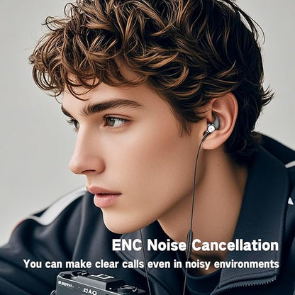 USB C ENC in Ear Headphones with Mic Calls Noise-Canceling Wired Earbuds with Dynamic Bass,(Ear Hooks can be Attached) DAC USB Type C Earphones for iPhone 17 16 15 Pro Max Plus Air iPad Pro Samsung