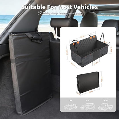 HOTEAGLE Dog Seat Covers for Back Seat, Hard Bottom Back Seat Extender for Dogs, 600D Upgraded Material Waterproof and Comfortable with 400lbs Holds, Ideal for Car Trips and Outdoor Adventures（Black）