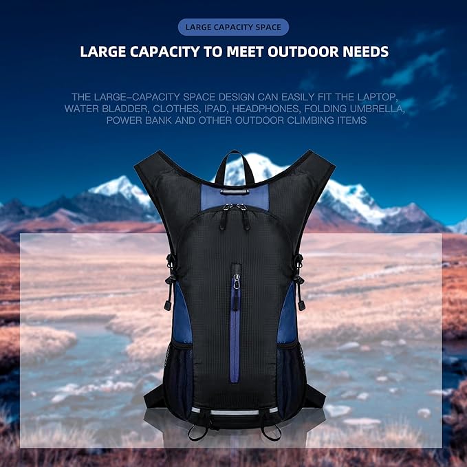 25L Ultralight Lightweight Waterproof Hiking Backpack Foldable Travel Camping Hiking Bag Outdoor Sports Daypack with reflective strips(Black deep blue)