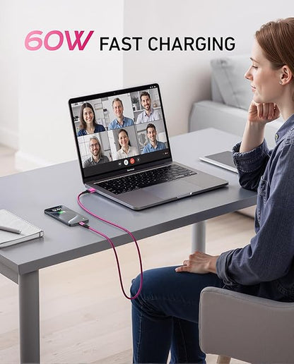 USB C Cable Fast Charging 10FT 2Pack, Long USB A to USB C Cable for Car, Durable Braided USB to USB Type C Cord iPhone USBC Charger for iPhone 17/16/15/Pro Max, Samsung Galaxy S23 and More-Rose