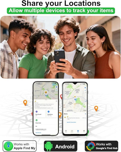 2-in-1 Air Tracker Tag for iOS & Android - Smart Tags Dual System Bluetooth Finder Compatible with Apple Find My & Android Find Hub, Mini GPS Tracker Item Finders for Keys, Wallet, Luggage, Pet, Bike
