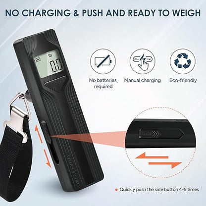 travel inspira Luggage Scale Battery-Free, Travel Essentials, Portable Handheld Digital Suitcase Weight Scale for for Travel Accessories, 110lbs/50kg (Black)
