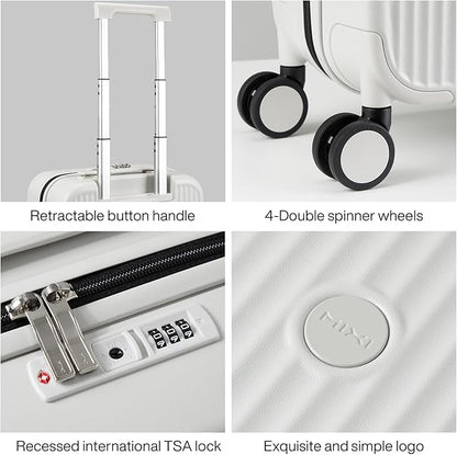 mixi Underseat Carry on Luggage 16 Inch Hardshell PC Suitcase with Spinner Wheels TSA Lock for Travel, Smoke White