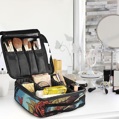 MNSRUU Travel Makeup Bag, Gothic Skull Rose Women Makeup Case Organizer Cosmetic Toiletry Bag for Teenage Girl with Adjustable Dividers