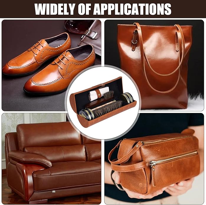 YUET 13PC Shoe Polish Care Kit Leather Boot Shine Set w/Travel Case, Brush, Cloth, Shoehorn, Brown Black Neutral Polish