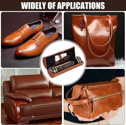 YUET 13PC Shoe Polish Care Kit Leather Boot Shine Set w/Travel Case, Brush, Cloth, Shoehorn, Brown Black Neutral Polish