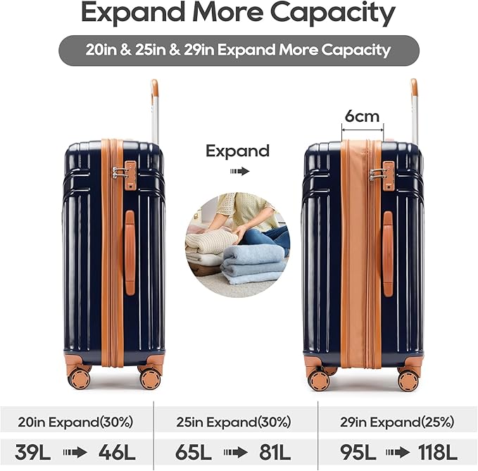 PRIMICIA GinzaTravel Luggage Sets 3-Piece Expandable Suitcases with Wheels PC+ABS Durable Hardside Luggage sets TSA lock