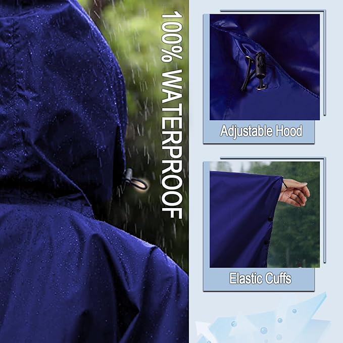 Fashion Hooded Rain Poncho Waterproof Raincoat Jacket with pocket for Women/Men/Adult