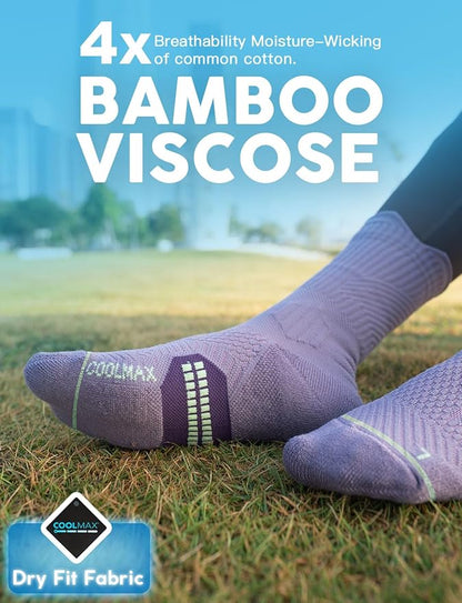 Womens Coolmax Bamboo Viscose Compression Running Crew Socks, Moisture-Wicking Anti-Blister Hiking&Gym Athletic