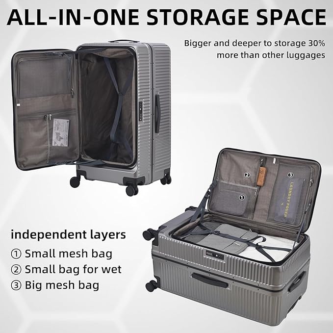 2 pieces 20/29 Aluminum Frame Carry On and Checked Luggage Set with Side Opening,Lightweight Hardshell ABS+PC Trunk Suitcase with TSA Lock,360° Universal Wheels & Adjustable Handle,Dark Gray