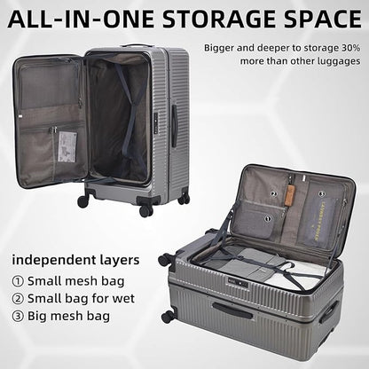 2 pieces 20/29 Aluminum Frame Carry On and Checked Luggage Set with Side Opening,Lightweight Hardshell ABS+PC Trunk Suitcase with TSA Lock,360° Universal Wheels & Adjustable Handle,Dark Gray