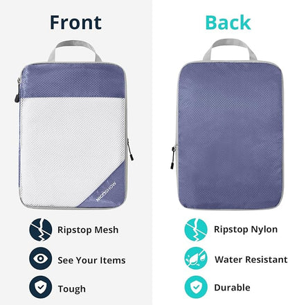 9 Set Compression Packing Cubes for Travel - Compressible, Lightweight, and Space-Saving Packing Cubes, Travel Essentials for Women, Bluish Purple