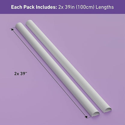 D-Line Half Round Cord Hider, Patented Cable Cover, Hide TV Wall Mount Wires, Raceway for Cords, Decorative Wire Covers, Paintable, Adhesive Cable Concealer, 2X 2in W x 1in H x 39in L, White