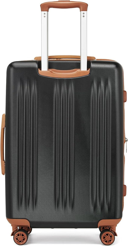 Kono Lightweight 28 Inch Expandable Luggage with Quiet Spinner Wheels TSA Lock, Scratch and Drop Resistant PC+ABS Hardside Durable Large Checked Suitcase, Black & Brown
