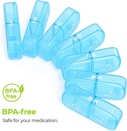 AUVON XL Weekly Pill Organizer 2 Times a Day, Pill Box 7 Day with One-Side Large Openings for Easy to Use, Blue AM PM Pill Case for Medication, Vitamins, Fish Oils, Supplements