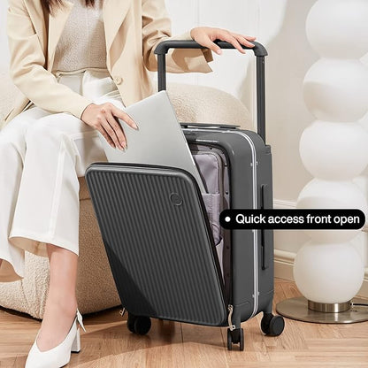 mixi Luggage Suitcases with Spinner Wheels 24'' Travel Luggage with Front Laptop Pocket, Wide Handle PC Hardshell Suitcase with TSA Lock & Cover, Checked Luggage(Rock Grey)