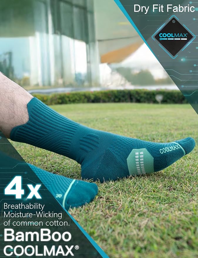 Mens Bamboo Viscose Crew Compression Running Socks Athletic Hiking Cushioned Wicking Anti-Blister Seamless