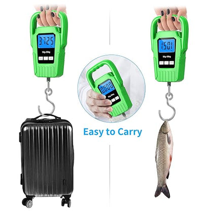 SKEAP Digital Fish Scale Hanging Scale Fishing Scale,110lb/50kg Luggage Scale,Upgrade Large Handle & Backlit LCD Display, Electronic Balance Digital Fishing Postal Scale,Green,Fishing Gifts for Men
