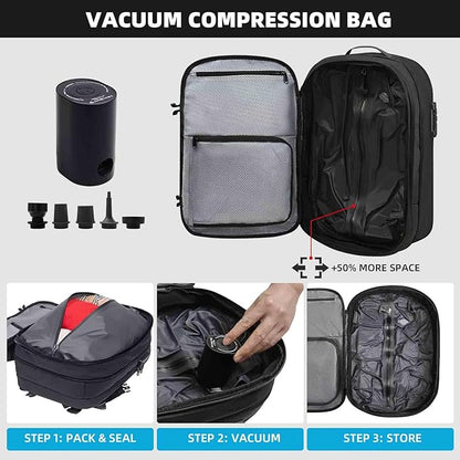 Vacuum Backpack Travel Vacuum Seal Compression Travel 60L Expandable Vackpack with Pump with TSA Lock Black (Portable Electric Air Pump Included)