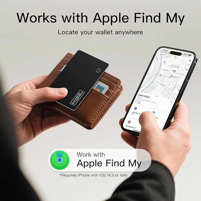 Ultra Slim Air Card Tag: GPS Wallet Smart Tracker Card - Compatible with Apple Find My Wallets Finder Tracking Cards Tags, Keep Track Item Locator of Luggage, Passport, Purse, Backpack (4 Pack Black)