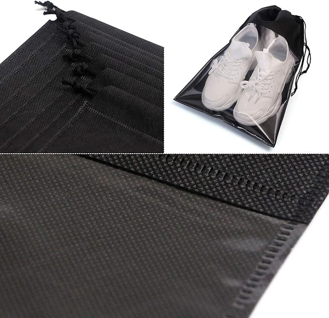 24 Pack Portable Shoe Bags for Travel Large Shoes Pouch Storage Organizer Clear Window with Drawstring for Men and Women Black