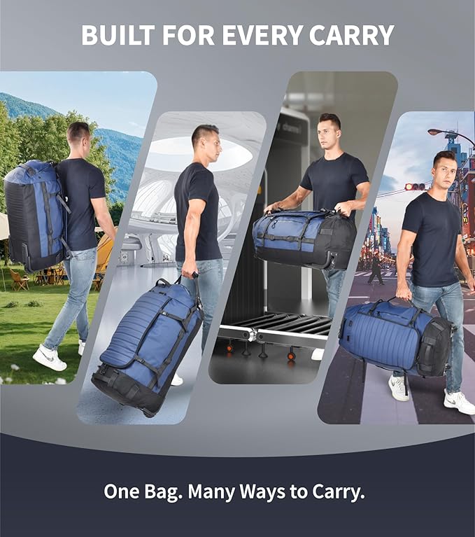 Rolling Duffle Bag with Wheels - 86L Extra Large Travel Duffel, Foldable & Waterproof Checked Luggage for Men, Camping, Long Trips