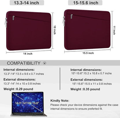 Laptop Sleeve 15.6 inch, Durable Computer Carrying Bag Protective Case Briefcase Handbag with Front Pocket, Slim Laptop Cover for 15.6 Inch HP, Dell, Lenovo, Asus, Notebook, Wine Red