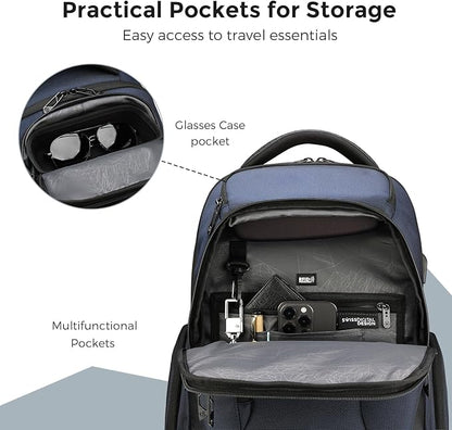 Swissdigital Design Men's Laptop Backpack for College and Business Travel with Integrated USB Charging Port and RFID Protection Fits Laptops up to 15.6 inch, Blue | SD1695-12
