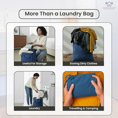 LFH Home Large Premium Cotton Canvas Laundry Bag with Drawstring and Handles Heavy Duty, Multi-Use, and Washable for Home, Travel, College or Storage 24x36 (Pack of 4)-Sky Blue