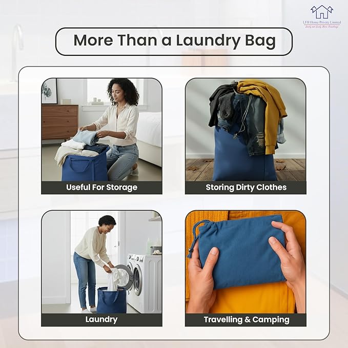 LFH Home Large Premium Cotton Canvas Laundry Bag with Drawstring and Handles Heavy Duty, Multi-Use, and Washable for Home, Travel, College or Storage 20x30 (Pack of 2)-Sky Blue