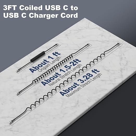 USB C to C Cable 3ft 2Pack Coiled USB C Charger Cable for Car Type C Fast Charging Cable for iPhone 17/16/15/Plus/Pro/Pro Max/Samsung Galaxy S23 Nylon Braided USBC Cable