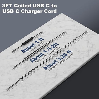 USB C to C Cable 3ft 2Pack Coiled USB C Charger Cable for Car Type C Fast Charging Cable for iPhone 17/16/15/Plus/Pro/Pro Max/Samsung Galaxy S23 Nylon Braided USBC Cable