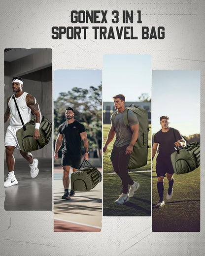 Gonex 130L Extra Large Duffel Bag for Men, Heavy Duty 3 in 1 Convertible Carry Travel Duffle, with Shoe Compartment, Tactical Loops, Sports Gear Bag for Family Trips (Army Green)