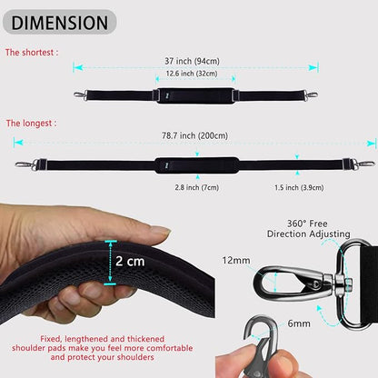 ZINZ 79 inch Shoulder Strap, Extra-thick Fixed Cushion Pad and Dual Clasps Universal Replacement Strap with Metal Swivel Hooks for Laptop Bags, Luggage Bags, Camera, Crossbody (200cm,Black)