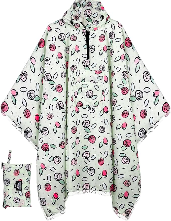 Bruvoalon 3-in-1 Rain Poncho with 1/4 Zip & Chest Pocket, Waterproof, Sunshade, Ground Mat for Adults & Youth Emergency