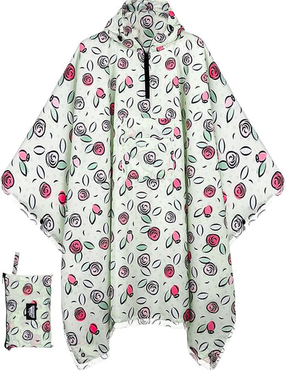 Bruvoalon 3-in-1 Rain Poncho with 1/4 Zip & Chest Pocket, Waterproof, Sunshade, Ground Mat for Adults & Youth Emergency