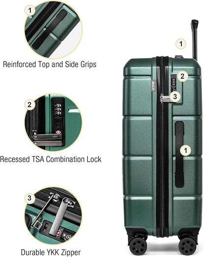 KYME Luggage Sets 2 Piece Suitcase Set Hardshell 20 inch/24 inch Luggage with Spinner Wheels Hardside PC+ABS Checked Large Suitcase with TSA Lock for Women Green