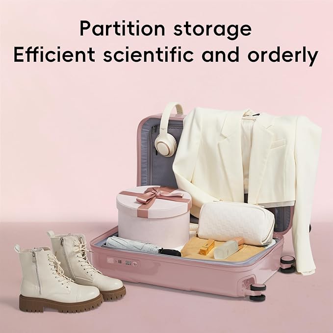 ROAMING 24 Inch PC Hard Sided Pink Checked Luggage with TSA Lock Cup Holder USB Charging Port and Spinner Wheels Lightweight Durable Ice Cream Travel Suitcase for Women Melt into Journeys