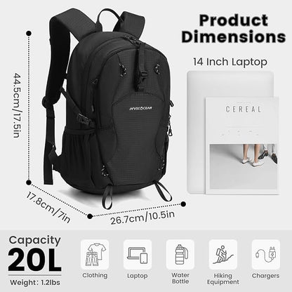 20L Lightweight Hiking Daypack, Small Hiking Travel Backpack for Women men (Black)