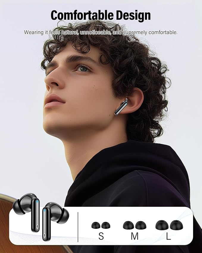 Wireless Earbuds, Bluetooth 5.4 Headphones Bass Stereo, Ear Buds with Noise Cancelling Mic, LED Display in Ear Earphones Clear Calls, IP7 Waterproof Bluetooth Earbuds for Laptop/Phones/Sports, Black