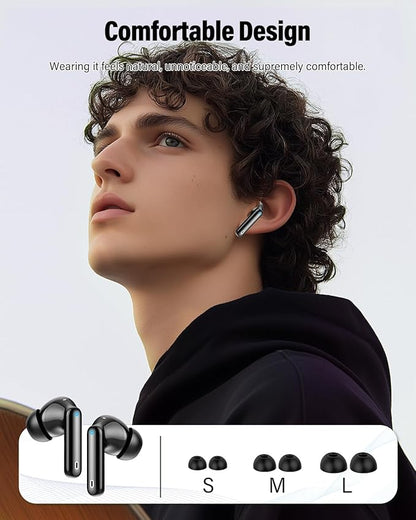 Wireless Earbuds, Bluetooth 5.4 Headphones Bass Stereo, Ear Buds with Noise Cancelling Mic, LED Display in Ear Earphones Clear Calls, IP7 Waterproof Bluetooth Earbuds for Laptop/Phones/Sports, Black